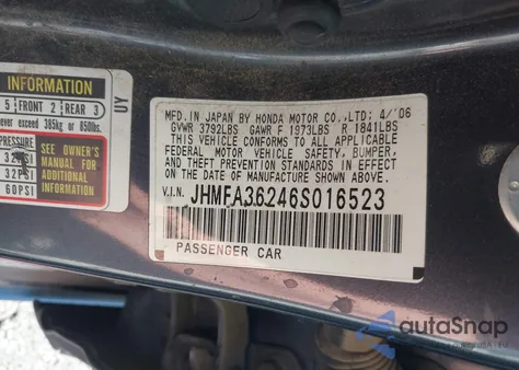 2006 Honda Civic Hybrid из США, поврежденный, VIN JHMFA36246S016523